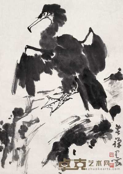 李苦禅 鱼鹰图 立轴 65×45.5cm